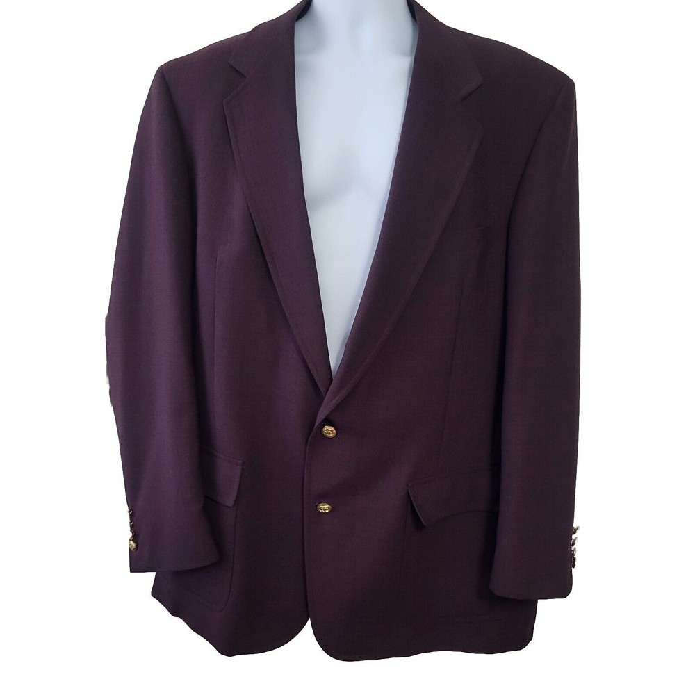 Palm Beach Mens Size 44 X-Long Blazer Sports Coat Burgundy Two Gold Buttons